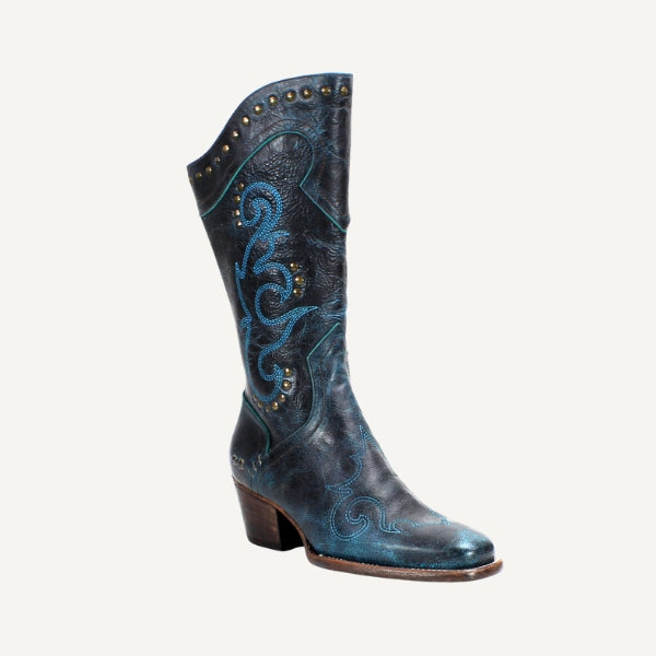 blue and black western tall boot