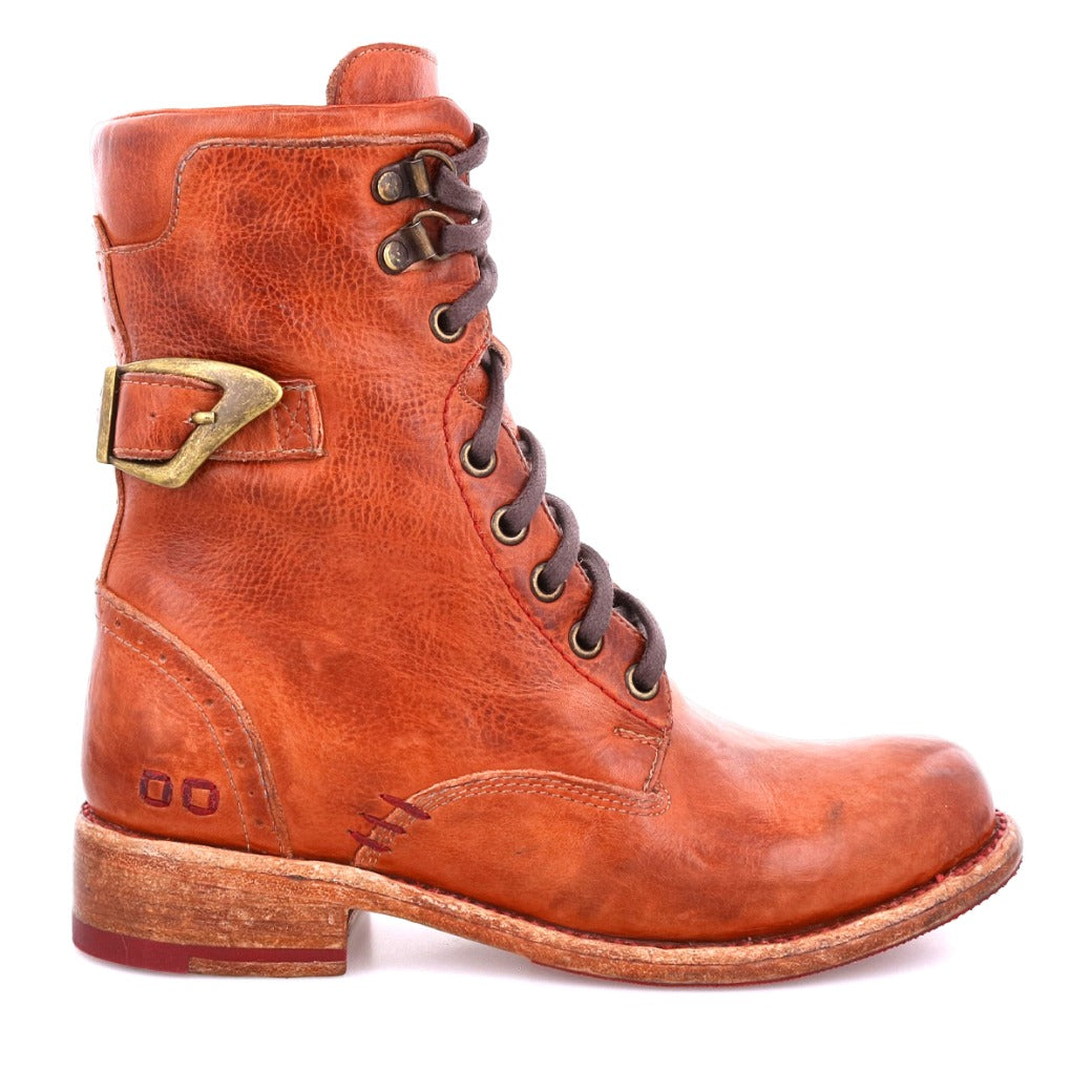  Bed Stu women's leather boot with a metal buckle.