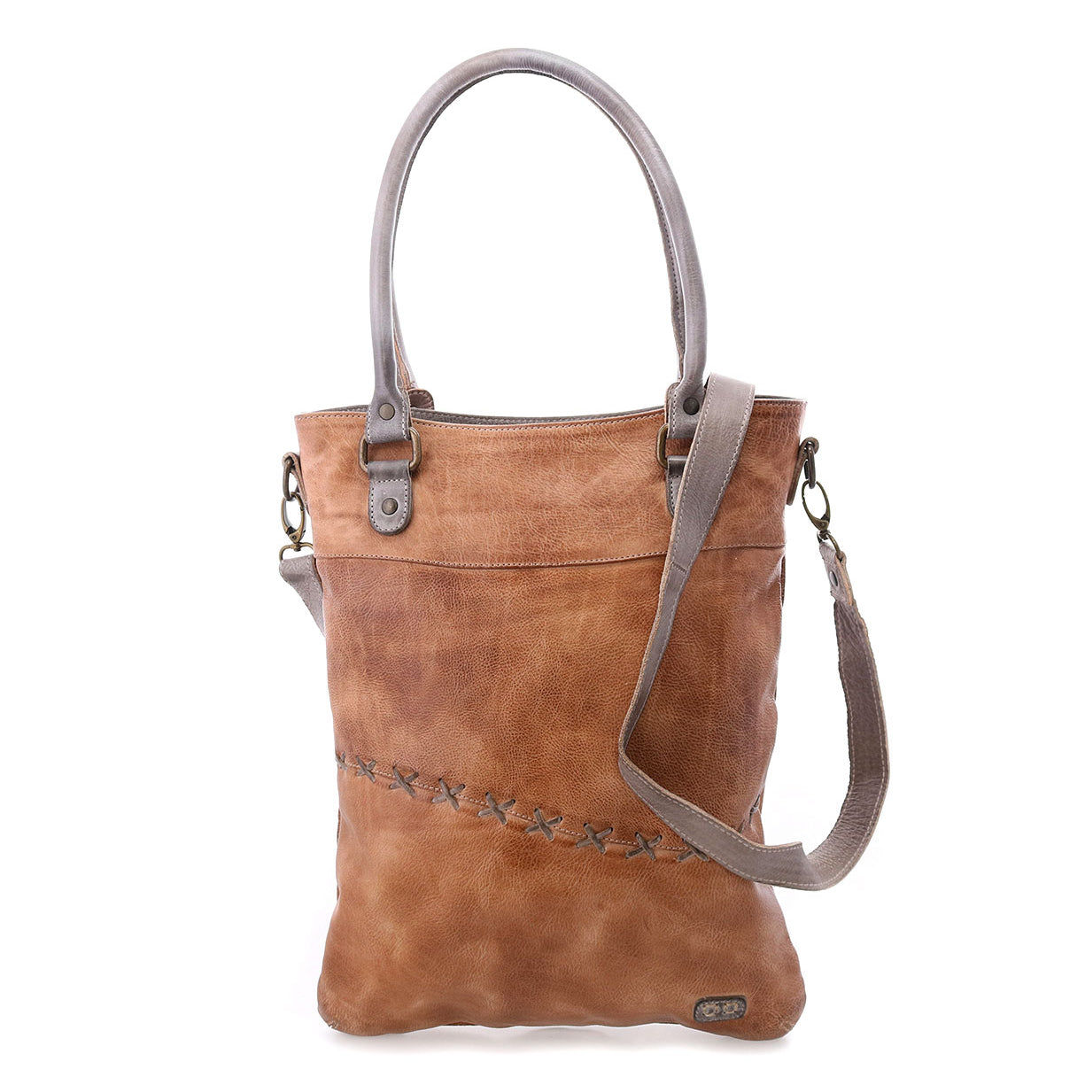 A brown leather Celta tote bag with a shoulder strap by Bed Stu.