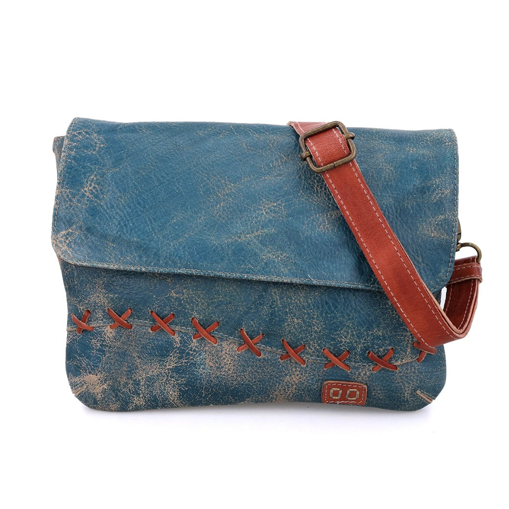 A blue and red leather Cleo crossbody bag by Bed Stu.