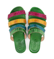 A pair of Henna sandals by Bed Stu with multi colored straps.