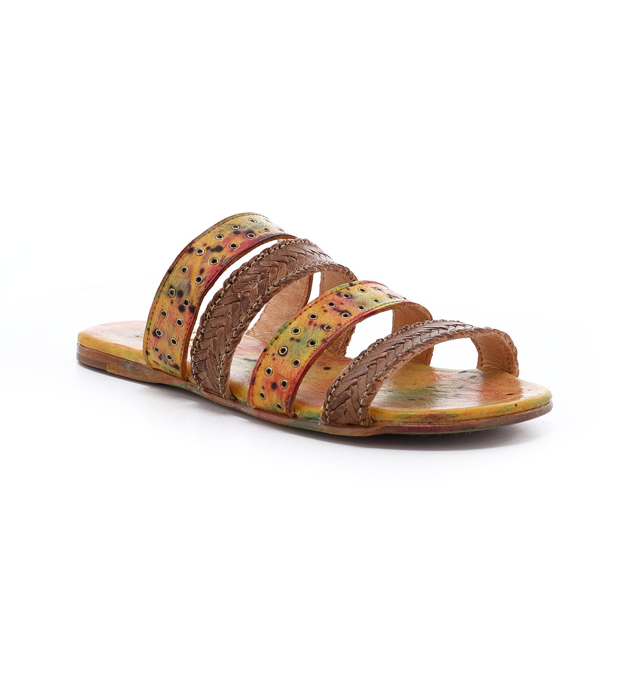 A pair of Henna women's sandals with colorful stripes by Bed Stu.