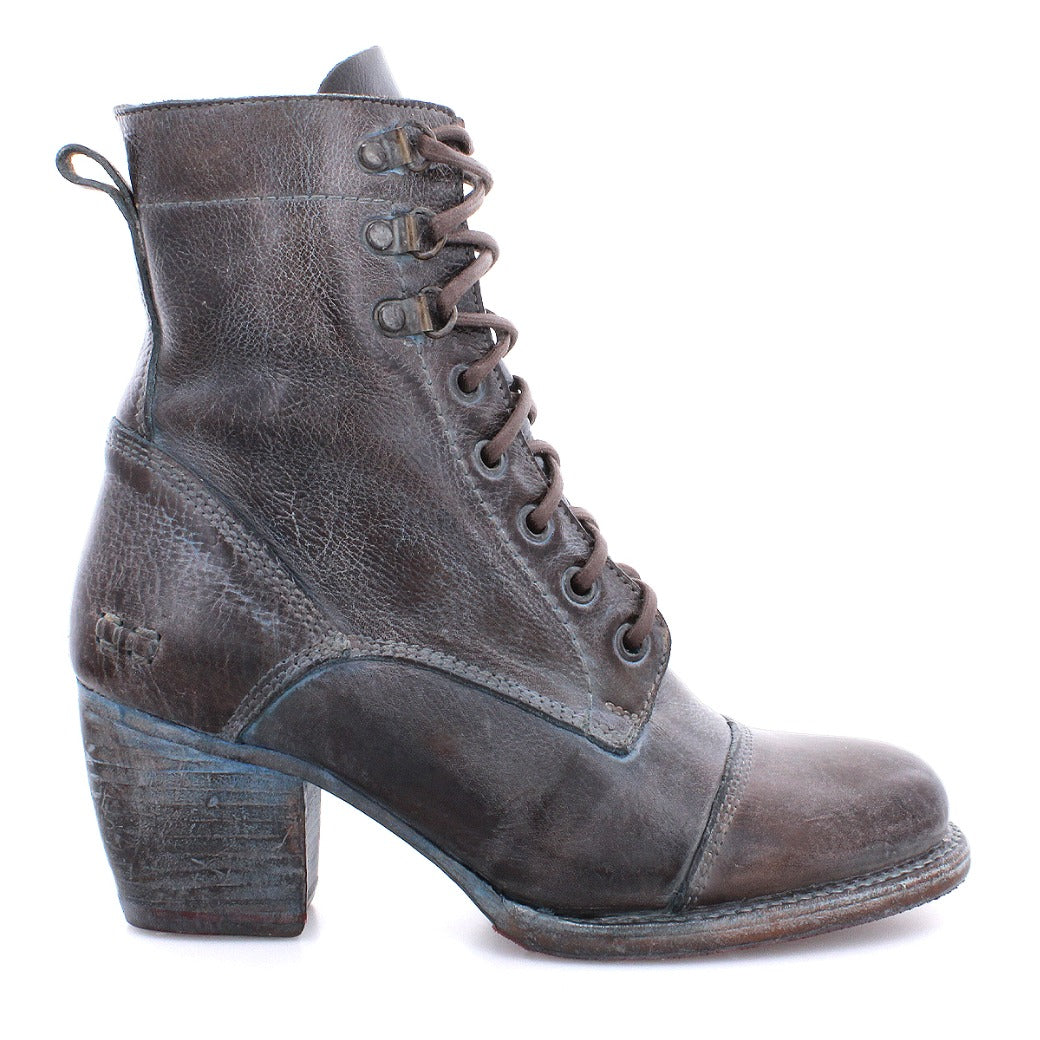 A women's brown leather Judgement ankle boot by Bed Stu.
