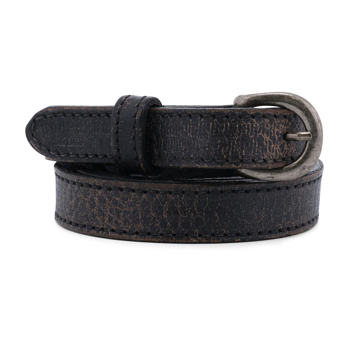 A Monae by Bed Stu black leather belt with a metal buckle.