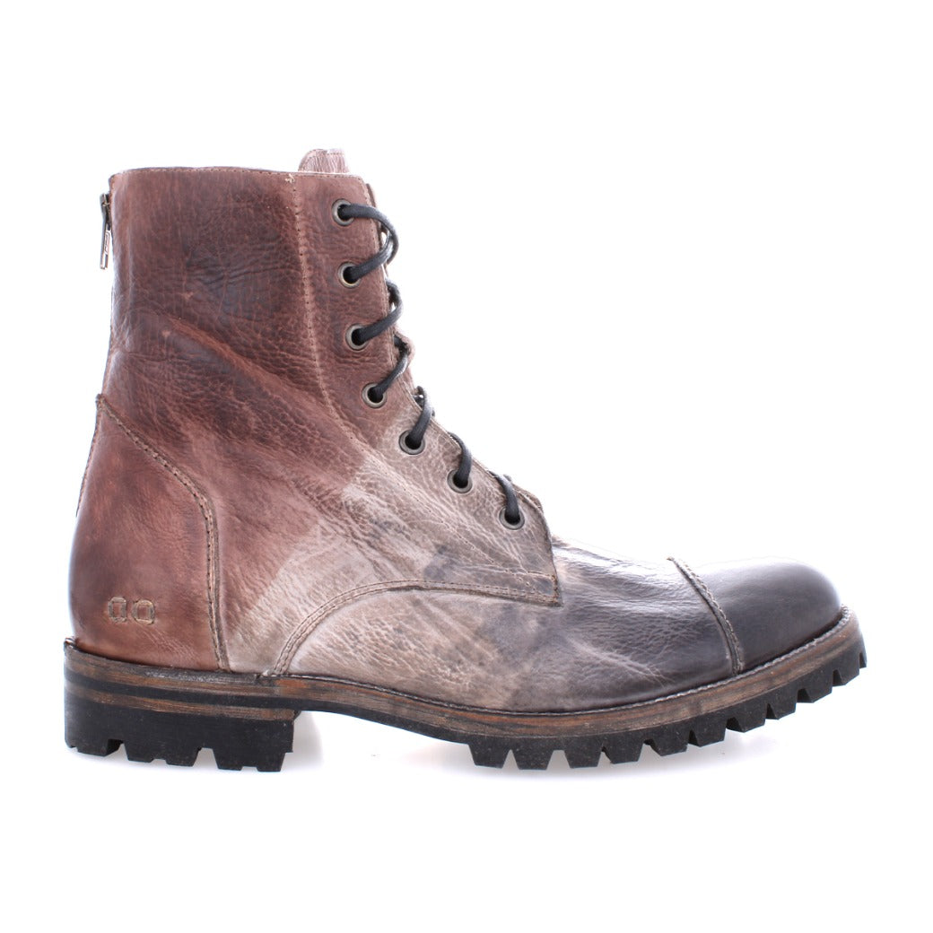 A single Protege Trek brown leather lace-up combat style boot with a rugged sole, isolated on a white background by Bed Stu.