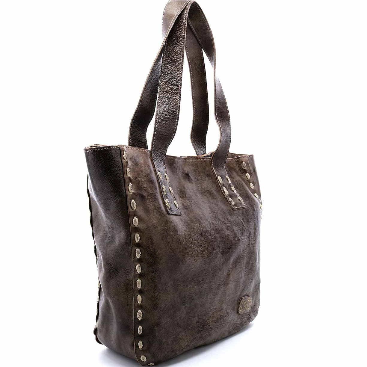 A brown leather Stevie tote bag with rivets by Bed Stu.