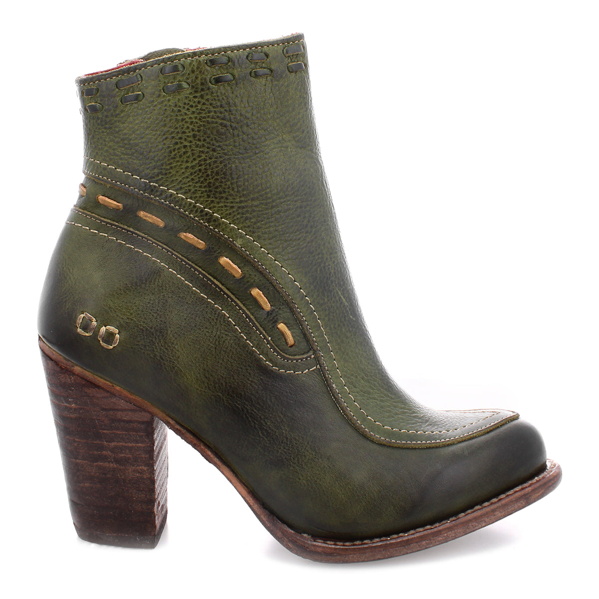 A green leather Yuno ankle boot from Bed Stu.